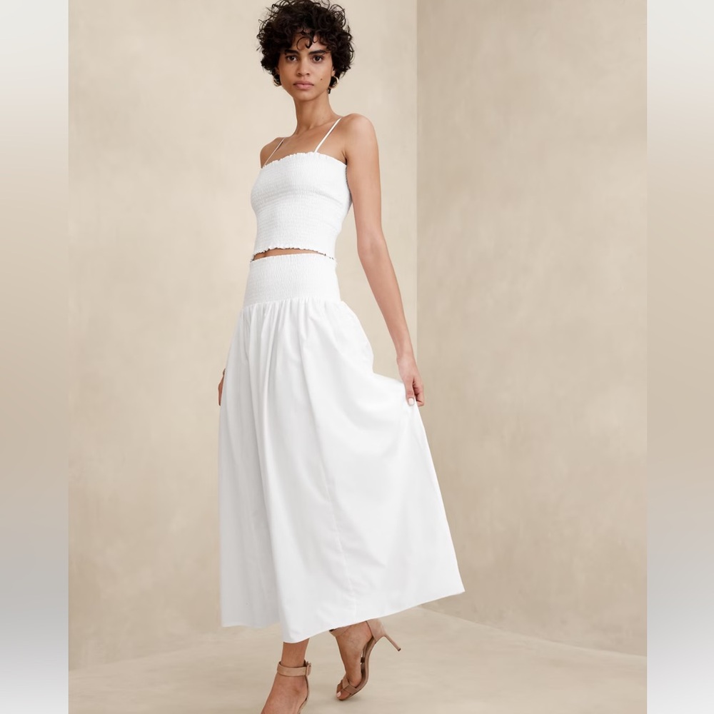 NWT Banana Republic Cropped Smocked Top + Smocked-Waist Poplin Maxi Skirt